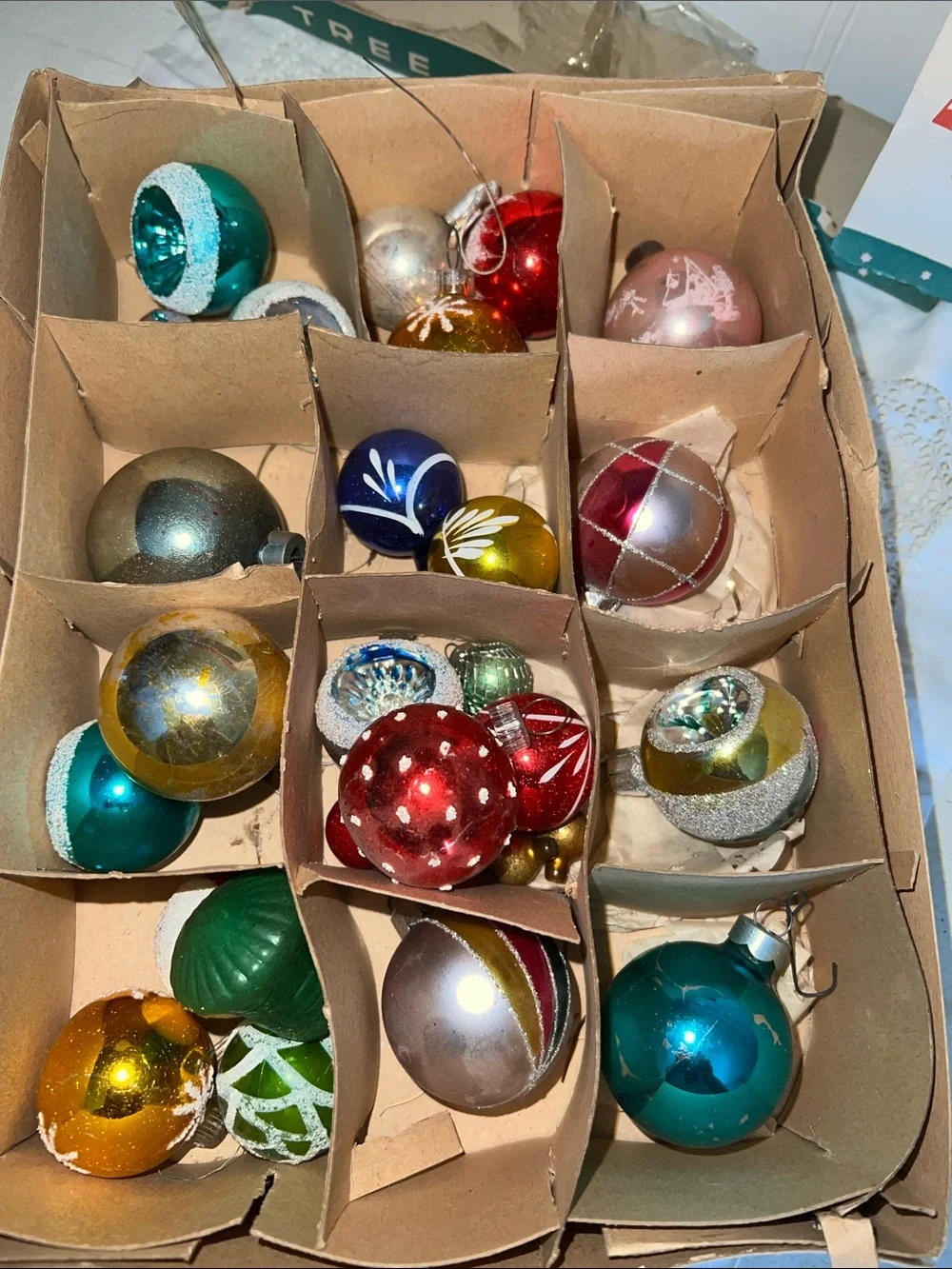 Incredible Lot Vintage Mercury glass indent flocked Christmas ornaments feather